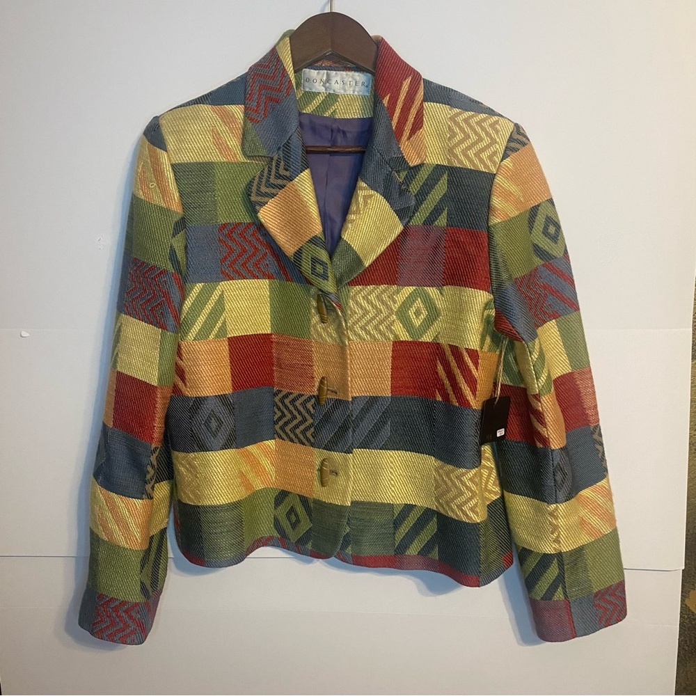 Don Caster Vintage Multicolor Geometric 80’s Style Blazer Jacket Patchwork
